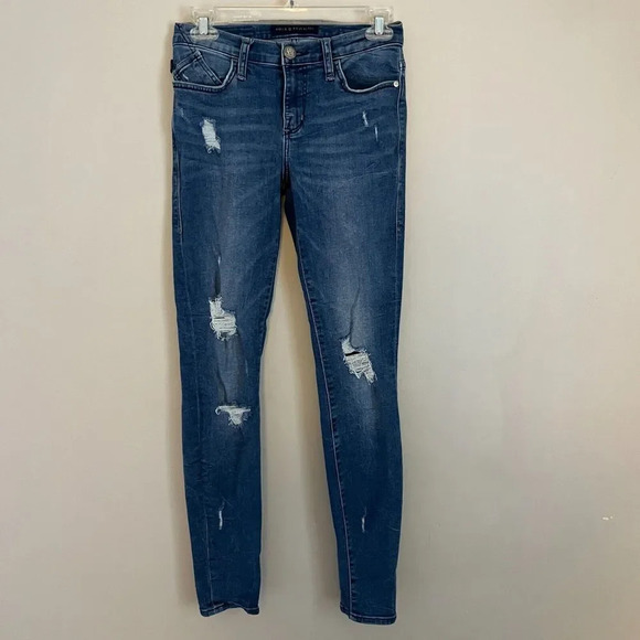 Rock & Republic Womens Blue Skinny Jeans Size 2 Distressed Denim Medium Wash - Picture 4 of 10